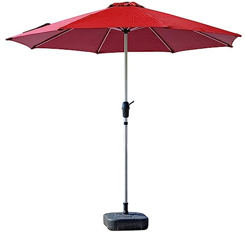 WYRMB Gartenschirm, Polyester, Terrassenschirm, Handkurbel, Markttischschirm mit Sockel, Strandschirm, Stabiler Sonnenschutz für Hinterhof, Pool, befüllbarer Sockel (rot 1 Eisen)