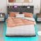 COSTWAY Bett mit LED Beleuchtung & Ladestation, 160 x 200 cm, Polsterbett mit verstellbarem gepolstertem Kopfteil & Lattenrost, Doppelbett, Bettgestell