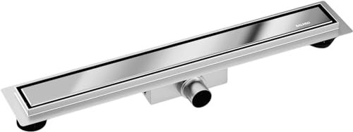 BALNEO Duplex Next Duschrinne Komplettset 90 cm - Duschabfluss 2in1 Paneel Bodenablauf Dusche - Entwässerungsrinne Duschablauf Flach Haarsieb Abflusssieb Geruchsverschluss - Verspiegeltes Silber