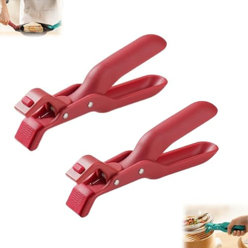 Anti Scald Bowl Holder, Multi-Purpose Anti-Scald Bowl Holder Clip for Kitchen, Plate Clamp Pot Pan Gripper Clip, Hot Plate Gripper Silicone Clamp Kitchen Tool for Toaster Pizza Pan (2PCS Red)