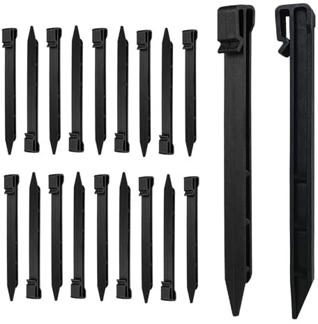 Meision 20 chiodi di ancoraggio in plastica, 25 cm, bordo per prato, in plastica, robusti, picchetti in plastica, colore nero, adatti per pavimenti morbidi in prati e giardini