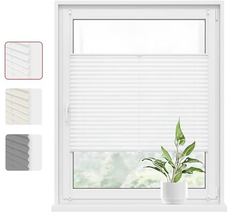 WOLTU Plissee Klemmfix ohne Bohren 75x120cm (BxH) Weiß Faltrollo Plisseerollo mit Klemmträger Lichtdurchlässig, Jalousie Sichtschutz und Sonnenschutz Easyfix Rollo für Fenster & Tür