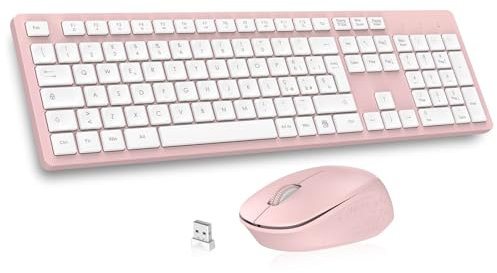 LeadsaiL Tastiera e Mouse Wireless, Kit Mouse e Tastiera Wireless per Computer USB 2,4 GHz, Full Size, Silenzioso, Ergonomico, Tastierino Numerico, Layout Italiana QWERTY per HP/Lenovo/Mac-Rosa