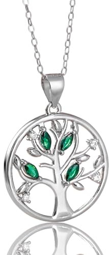 Aventia Silver S925 Tree Necklace, Tree of Life Pendant a Gift For Any Occasion (Emerald/Green)