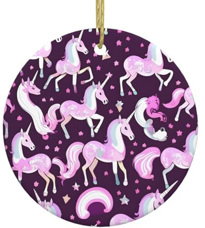 Einhörner rote Weihnachtsschmuck, hängende Keramik-Ornamente für Weihnachtsbaum, rund, Weihnachtsdekoration für Geschenk