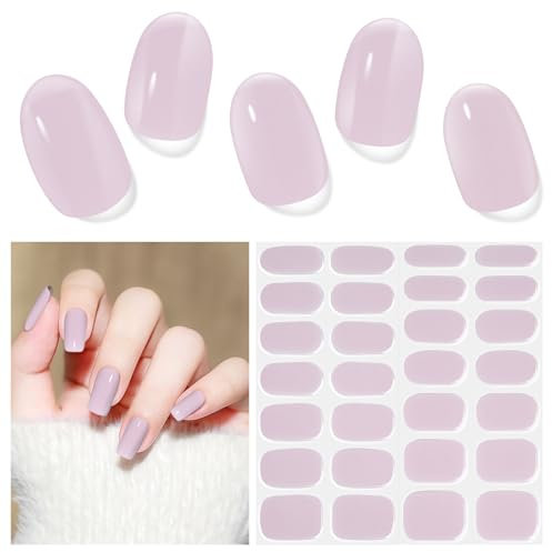 Unghie Gel Adesive UV - 28 Pcs Smalto Adesivo per Unghie Adesivi Unghie Gel Nail Stickers Full Wraps Lampada UV/LED Adesivi(Nudo)