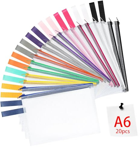 OFFCUP Dokumententasche A6, 20 Stück A6 Datei Taschen mit Reißverschluss, Wasserdichte Mesh Kunststoff Reißverschlusstasche für Datei, Papier, Dokumente, Kosmetika, Hausaufgaben und Reisezubehör
