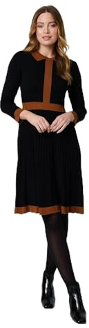 Izabel London Border Print Pleated Knit Knee Length Dress for Women UK with a Collar, Long Sleeves and Pleats.