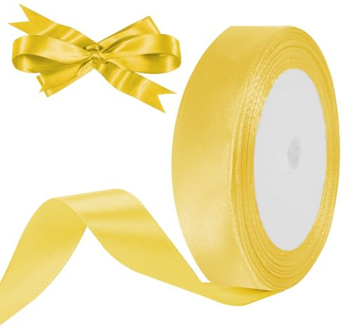 HOTUT Satinband gold, 20mm gold Geschenkbänder Breit, 22 M Schleifenband Deko, Dekoband für Geschenkverpackung Brautstrauß Basteln Geburtstag Deko
