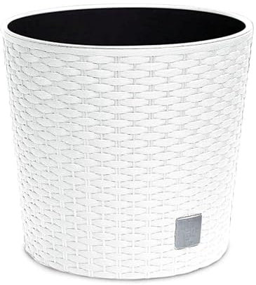 astor24 - Premium Blumentopf Pflanzkübel 25 Ø cm inkl. Einsatz Weiß in Rattan-Optik - Pflanzkübel - Übertöpfe -Blumentopf für Haus und Garten
