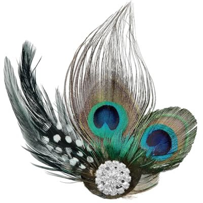 TPZORJX 1 pcs Pfauenfedern Haarschmuck mit Brosche,pfau kostüm damen,Pfau Kostüm, Gefieder Kopfschmuck, Feder Haarreif, 1920 Accessoires Damen,20er Jahre Haarspange,Fasching,Halloween,Karneval