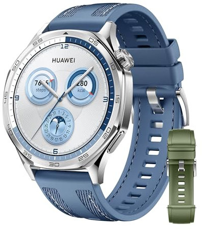 HUAWEI Watch GT 5 46mm Bleu + EasyFit 3 Bracelet en Fluoroélastomère Vert Épicéa