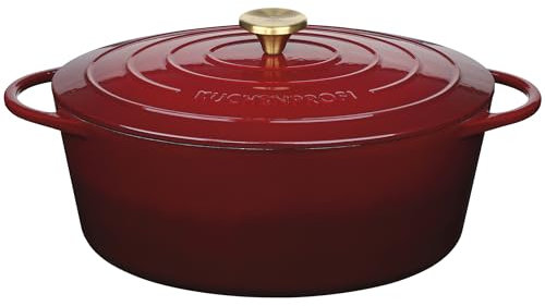 Küchenprofi Gusseisen Bräter mit Deckel oval, médoc, 33 cm, Schmortopf, Auflaufform, Dutch Oven, Brotbacktopf, emailliert, für alle Herdarten (inkl. Induktion), zum Schmoren, Backen, Braten