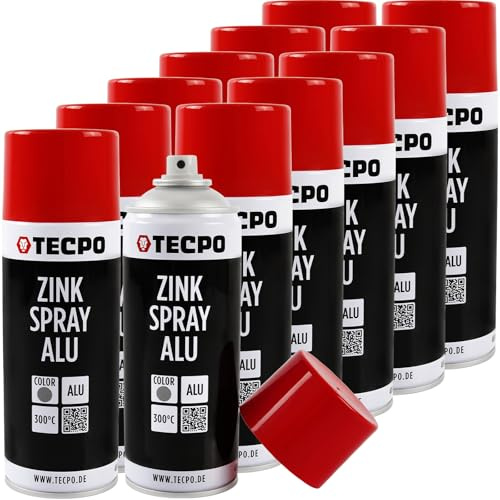 TECPO Zinkspray Metall Alu Hell, 12x 400ml Zink Alu Spray Rostschutzfarbe Korrosionsschutz Rostschutz Beschichtung Grundierung Korrosionsschutzmittel Metallschutzlack