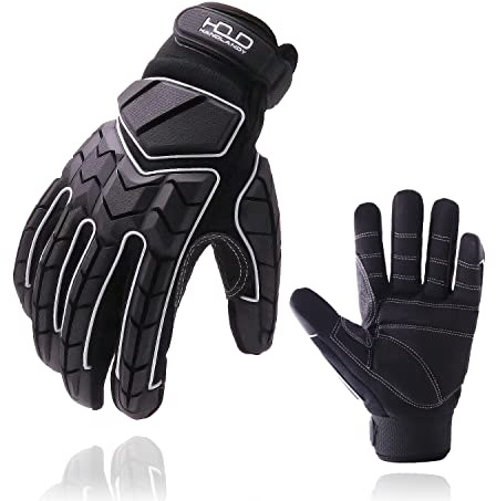 HLDD HANDLANDY Schwere Arbeitshandschuhe, SBR-Polsterung, TPR-Schutzschicht, Anti-Vibrations-Arbeitshandschuhe für Mechaniker (L, Schwarz)