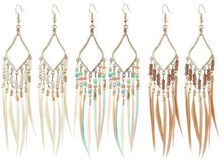 OAOSDH 3 Paar Federohrringe, Kreative Design - Boho - Retro - Ohrringe der Frauen