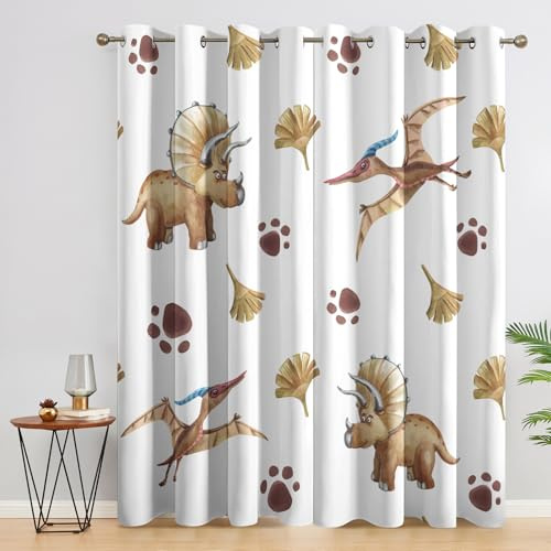 Generisch Vorhänge Dinosaurier Cartoon Wohnzimmer Schlafzimmer, Gardinen Dino Kinder mit Ösen, Fenster Vorhang Blickdicht, Verdunklungsvorhänge Thermovorhang, 2er Set Curtains, H 166 x B 75 cm