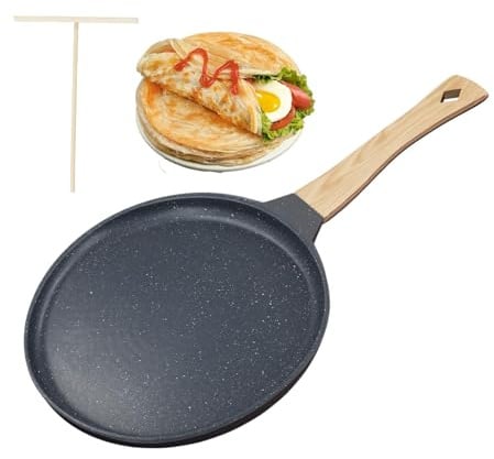 Padella Per Crepes Ø24cm Con Maniglia Rimovibile,Crepiera Induzione, Crepiera Con Distributore Di Impasti, Rivestimento in Ceramica Antiaderente,manico in Legno, Senza PFOA, Per Tutti I Fornelli