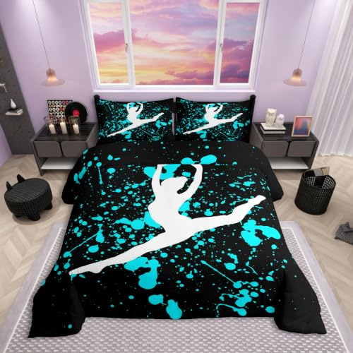 Homewish Gymnastik Bettwäsche Set Mädchen 135x200 | Blaues Batikmuster Bettbezug Set Fitte Turner Kinder Gymnastik Liebhaber Tanzstudioraum Dekor Mit 1 Kissenbezug 80 X80