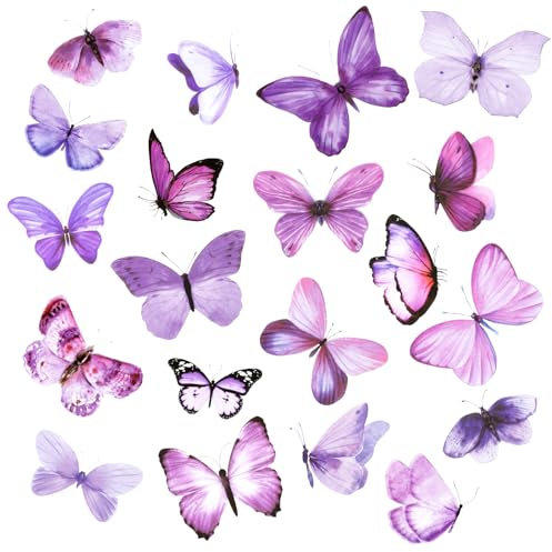 40Pcs Purple Butterfly Stickers, Transparent Butterfly Decals Waterproof Decorative Stickers for Scrapbooking Junk Journal Laptop Luggage Water Bottles Phone Case DIY Craft Projects (20 Styles)