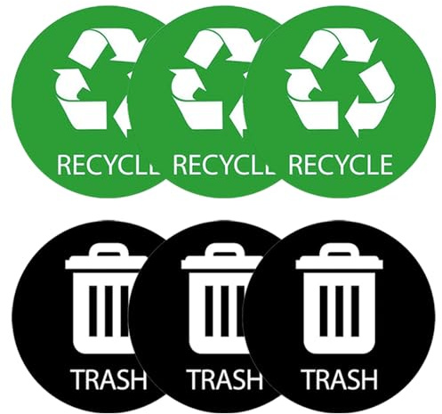 lixulluo 6 PCS Recycling Stickers for Bins 5 By 5 Waterproof Recycling Bin Stickers Self Adhesive Bin Labels Trash and Recycle Labels for Efficient Waste Management Signs