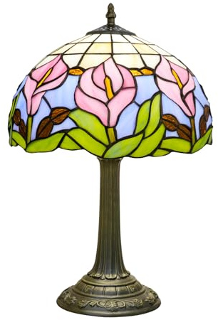 Tiffany Lamp Cute Pink Calla Lily Flower Stained Glass Lamp Vintage Style Living Room Night Light Home Decor Office Christmas Bedside Nightstand Lamps for Bedroom Decorative Accent S Gift Desk Lamp 12