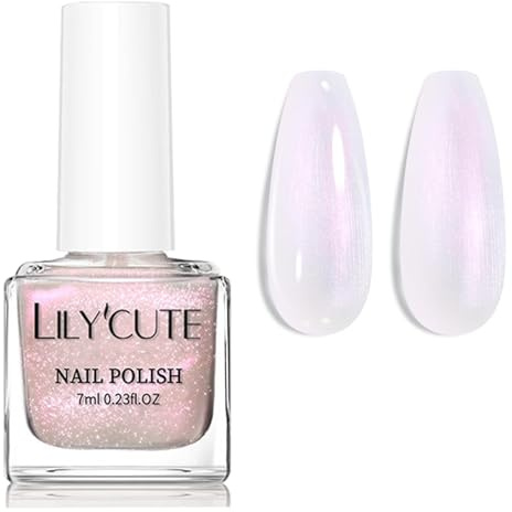 Pearl Nail Polish - White Nail Polish Aurora Effect - Quick Dry Shimmer Iridescent Nail Varnish - Glossy Chip Resistant Water Based Mermaid Nail Varnish for Women DIY Manicure