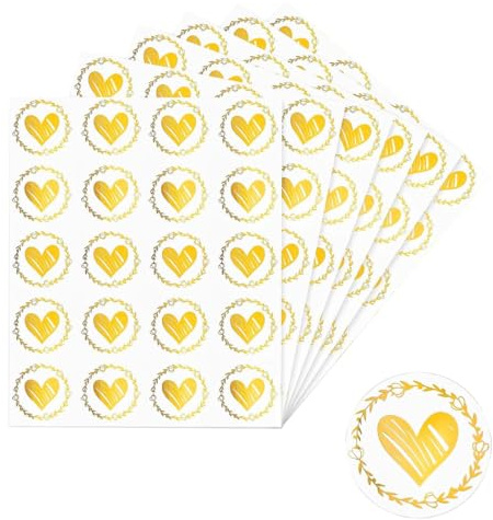 VYNZOR 120 Stück Selbstklebende Herz Sticker Gold, Wachssiegel Aufkleber für Briefumschlag, Einladungskarten, Grußkarten, Geschenkverpackung, Hochzeit, Geburtstag, Weihnachten