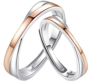 Homxi 2 Eheringe Verstellbar mit Gravur Paarring 925 Sterlingsilber, Rund Zweifarbig, Ring Set Damen Rosegold Silber