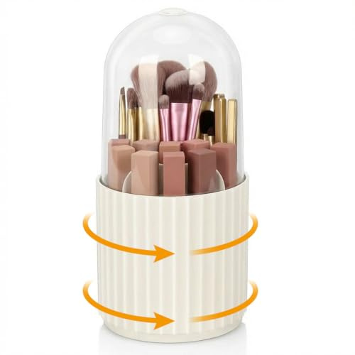 trabag Organizador de maquillaje giratorio 360°, soporte para pinceles con una tapa, organizador de cosméticos para decoración de habitaciones, dormitorio, baño (blanco)
