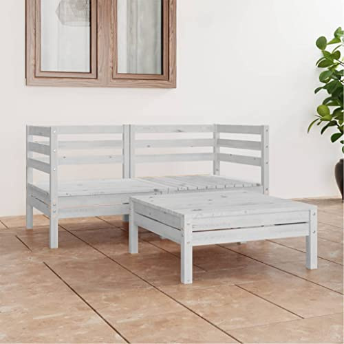 YuuSsea 3-TLG. Garten-Lounge-Set, Weißes Kiefer Massivholz, Modulare Outdoor Sitzgruppe für Terrasse, Garten, Balkon, Robust & Stabil