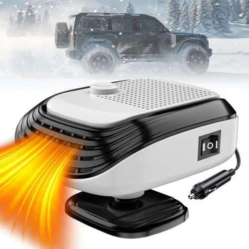 Chauffage de Voiture 12/24V 150W, Chauffage D'appoint Portable, Chauffage et Refroidissement, Ventilateur Base Rotative à 360 degrés, Chauffage Allume Cigare pour Voiture, Camping Car, SUV (Blanc-24V)