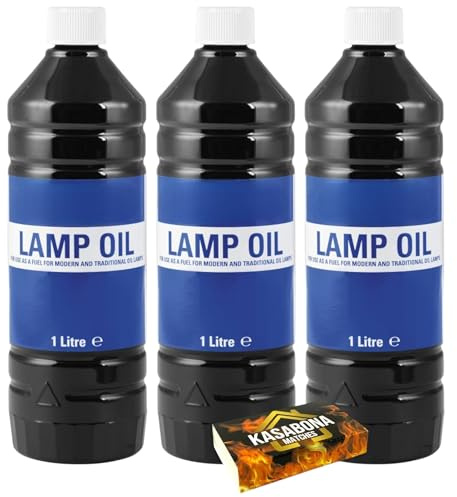 Clear Lantern Torch and Lamp Oil – Indoor & Outdoor Use for Oil Lamps, Lanterns & Burning Torches – Includes KasaBona Safety Matches (1L x3)