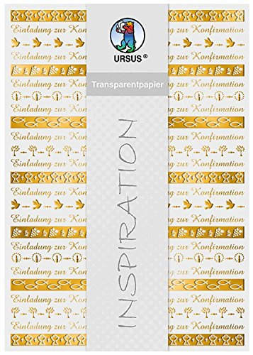 Ursus 76624601 - Transparentpapier, Bordüren, Konfirmation, DIN A4, 115 g/qm, 5 Blatt, Vorderseite mit Heißfolie in gold veredelt, mit Banderole