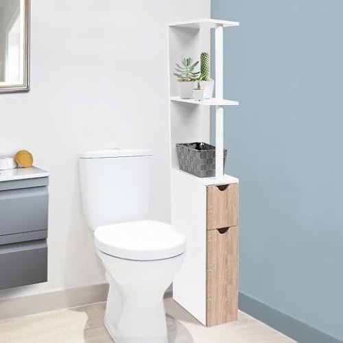 ProBache - Meuble WC étagère bois WILLY 2 portes blanc et hêtre