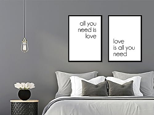artissimo Bilder-Set 2-teilig 50x70 cm All You Need Is Love AG6221A – gerahmte Wandbilder mit Spruch, skandinavisches Typografie Poster Set, Schlafzimmerbilder, Geschenkidee Hochzeit, schwarz weiß