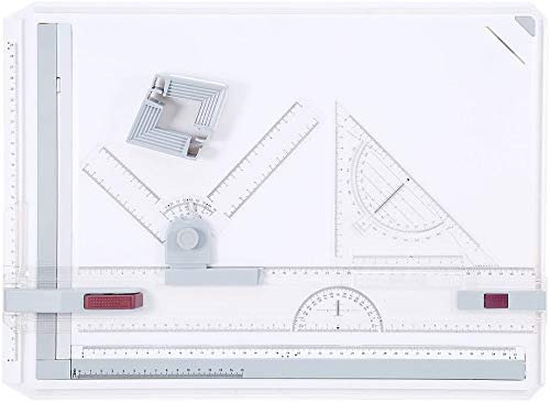 Drawing Board Set A3 Drafting Table Multifunctional College School Ergonomic Drawing Board Tool Set with 2 Parallel Motion Rulers and 2 Adjustable Corner Clips Measuring System Angle 510mm x 365mm