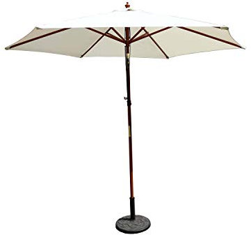 CONCEPT USINE | Parasol Droit Rond Inclinable Ø 3 m Cancun Ecru | Structure Bois + Teck | Toile 100% Polyester | Idéal jardin Terrasse Piscine ou Balcon | Protection UV et Imperméable | Résistant