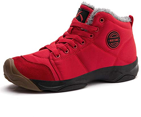 Axcone Stivali Uomo Donna Invernali Impermeabili Trekking Outdoor Caldo Cotone Scarpe Piatto Caviglia Stivaletti Neve - Rosso 36EU