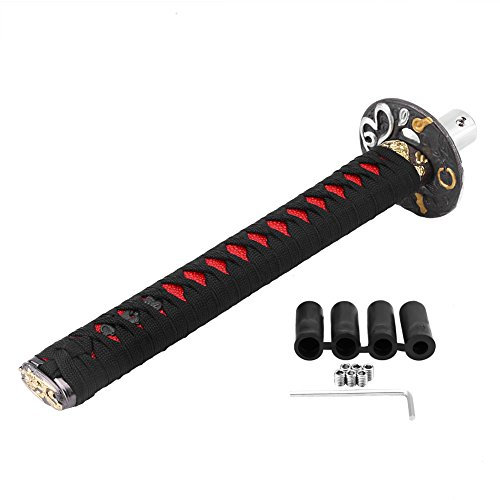 Schalthebelknopf Universal japanischer Schwerter Gang Schalthebel Knopf Schiff Manueller und automatischer Schaltknauf Japanischer Schwert Schalthebelknopf Schalter mit 4 Adapter schwarz + rot