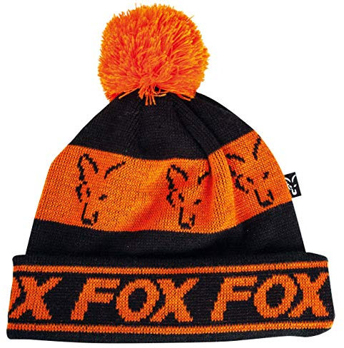 Fox Black Orange Lined Bobble Hat CPR991 Bommelmütze Mütze Wintermütze