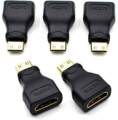 5 Pack Mini HDMI Adapter Gold Plated Mini HDMIi Male to HDMI Female High Speed HDMI Type C to Type A Compatible for Raspberry Pi Zero, Camera, Camcorder, DSLR, Tablet, Video Card