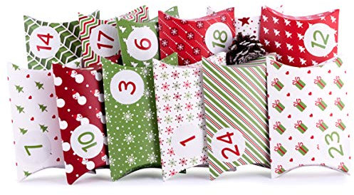 Adventskalender zum Befüllen Pillow Green 24 Geschenkboxen Schachteln Weihnachten, Weihnachtskalender DIY Bastelset inkl. Adventszahlen Aufkleber von pajoma