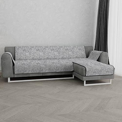 Italian Bed Linen “ Glamour” rutschfest Sofa Abdeckung mit Chaise-Longue Rechts, Dunkel grau, 240cm