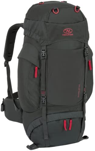 Highlander Rucksack Rambler, Neu, 44-Liter-Rucksack, Schwarz-Rot -