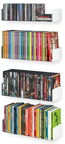 Wallniture Bali weiß Bücherregal und CD DVD Lagerregal Set von 4 Stück Metall schwebende Bücherregale für Wand