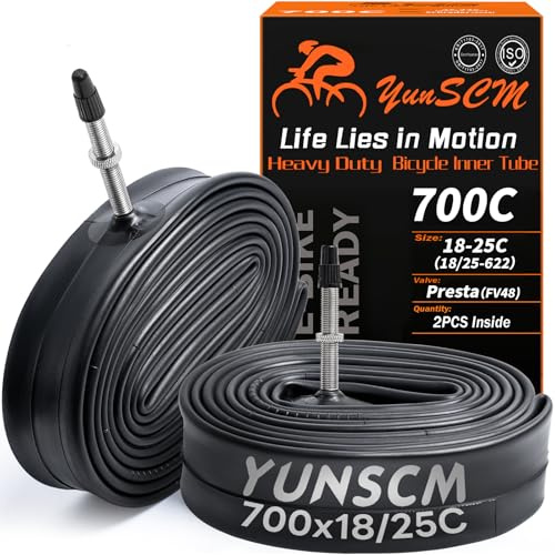 YunSCM 2PCS 18/25-622 Verdickter 28 Zoll Schlauch 700x18C 700x20C 700x22C 700x23C 700x25C Schlauch FV48mm Ventil kompatibel Straßenfahrad, Stadtfahrad 700Cx18C/22C/23C/25C