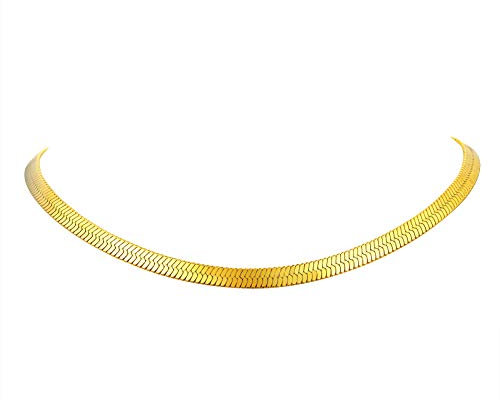 FindChic Schlangenkette Gold Damen Choker Kette 5mm vergoldet Snake Necklace 41cm einfache Stahlhalskette Halsband Schmuckset für Valentinstag Weihnachten Geburtstag Party