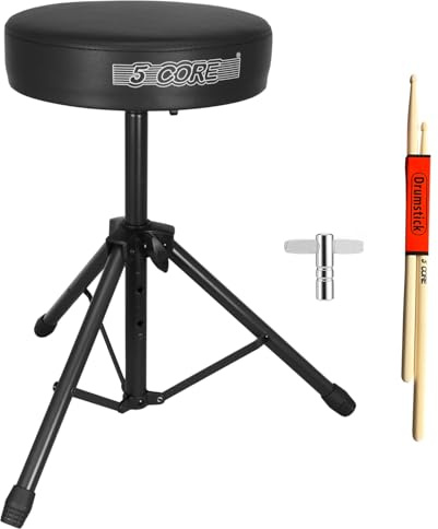 5 CORE Drum Throne Thick 3 Padded Drum Seat Height Adjustable Drumming Stools with Anti-Slip Feet Musician Chair for Adults and Kids Drummers Black - DS 01 BLK