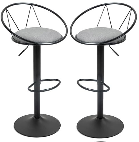 HOMCOM Lot de 2 tabourets de Bar Design néo-rétro réglable pivotant avec Repose-Pied métal Noir Lin Gris